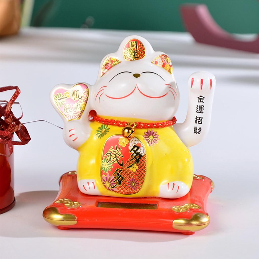 Solar Automatic Waving Lucky Cat Vivid and Lovely Home Desktop Ornament for Women Men Home Office Decor