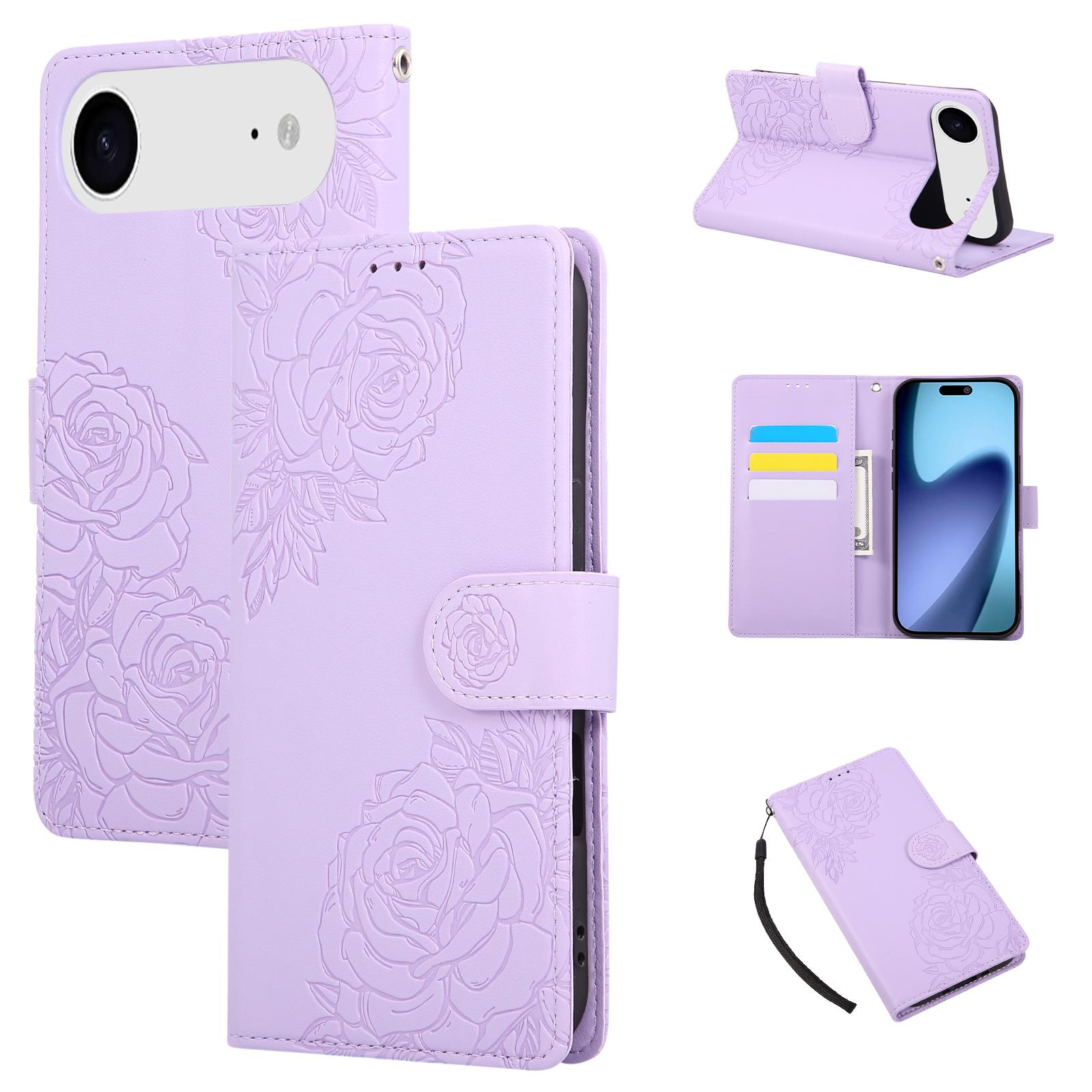 For iPhone Air Case Rose Flower PU Leather Wallet Phone Cover with 3 Card Slots/Wrist Strap B