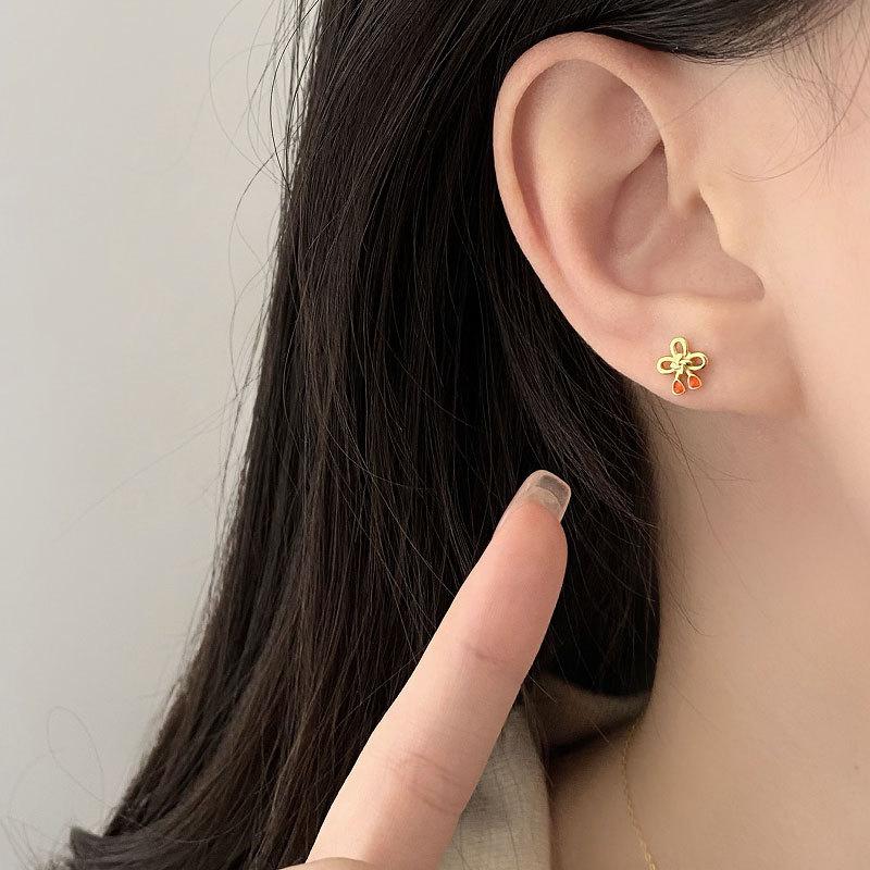 Chinese Knot Earrings National Trend Red Knot Rope Mini Small Earrings Niche Design National Style Earrings