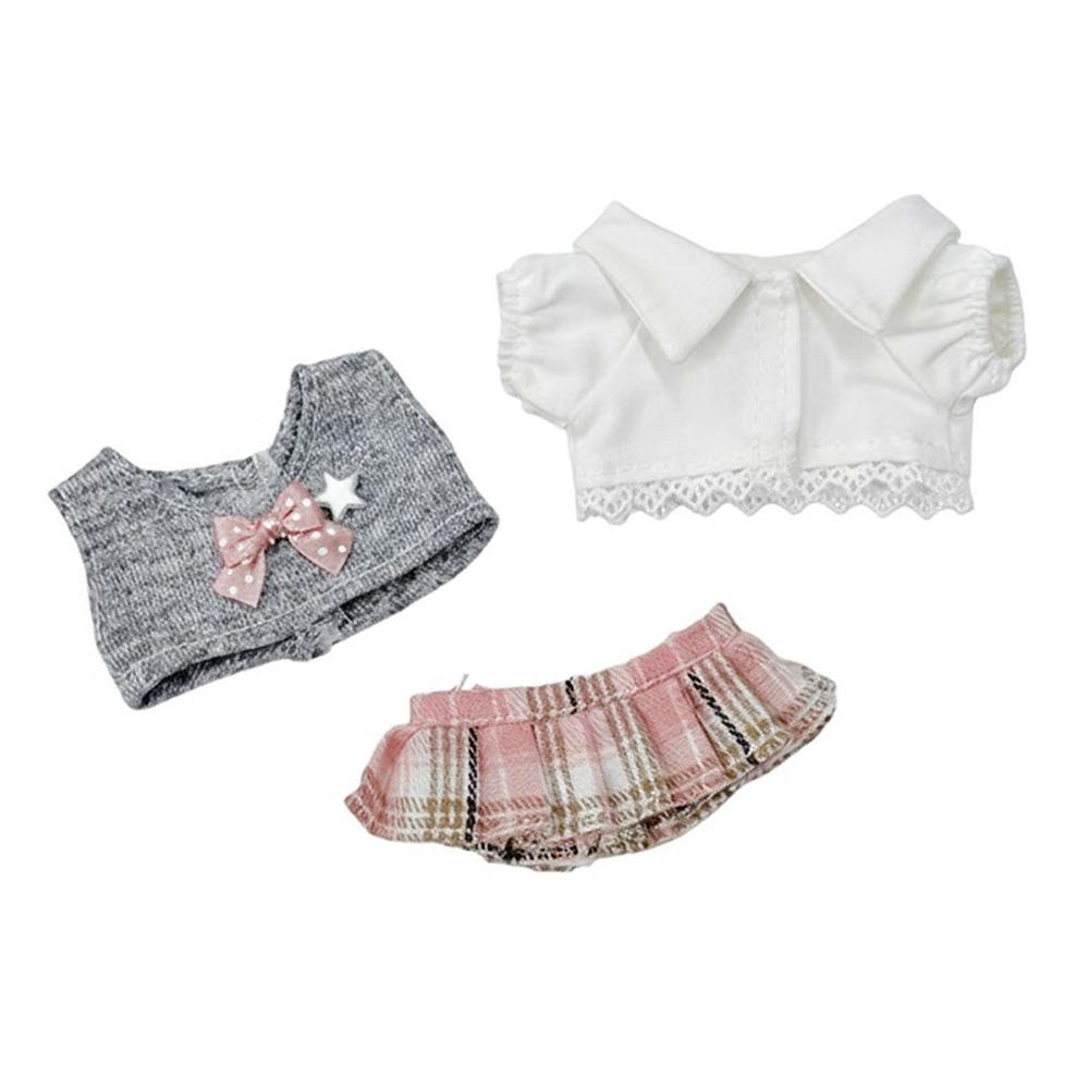 

10cm Doll Student Uniform Blue Pink Doll Blouse Skirt Vest Suit Creative Doll School Suit Gift розовый