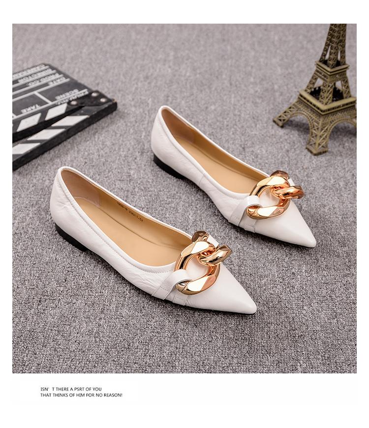 Fashion Flat Shoes for Women 2025 Spring and Autumn New Pointed Toe Metal Chain Fashion Flat Casual Plus Size Women's Shoes