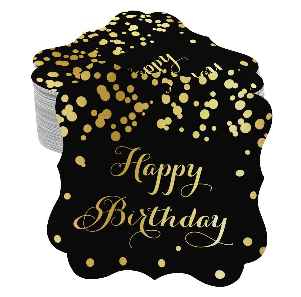 Inkdotpot Real Gold Foil Bracket Shape Paper Hang Tags Happy Birthday Favor Tags Pack Of