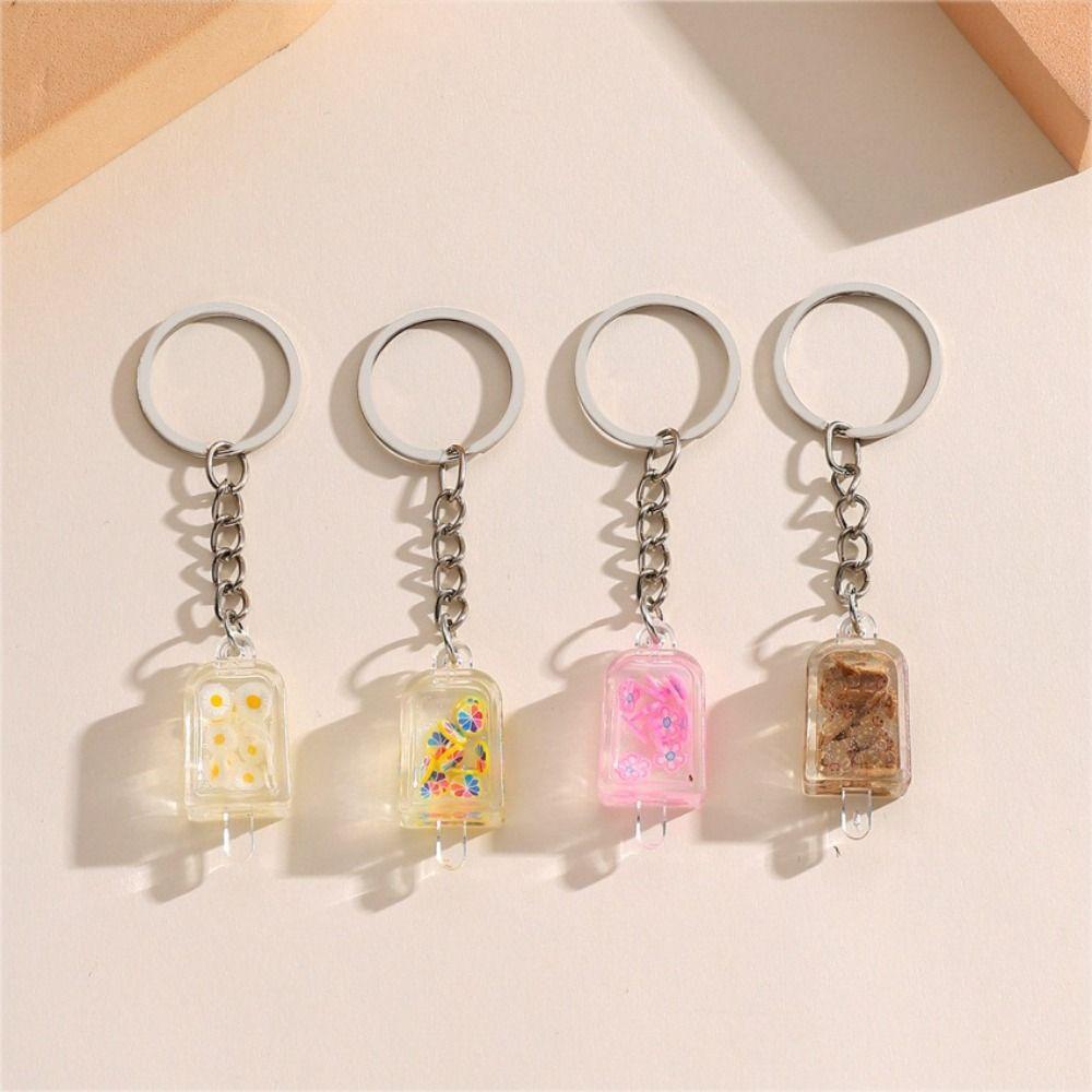 Glow Cup Fruit Ice Cream Keychain Acrylic Pendant Flower Slice Keyring Jewelry Gifts   Car Keychain
