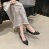 French temperament pointed patent leather rhinestone single shoes women's summer flat-soled shoes inner height increase gentle shallow mouth soft sole