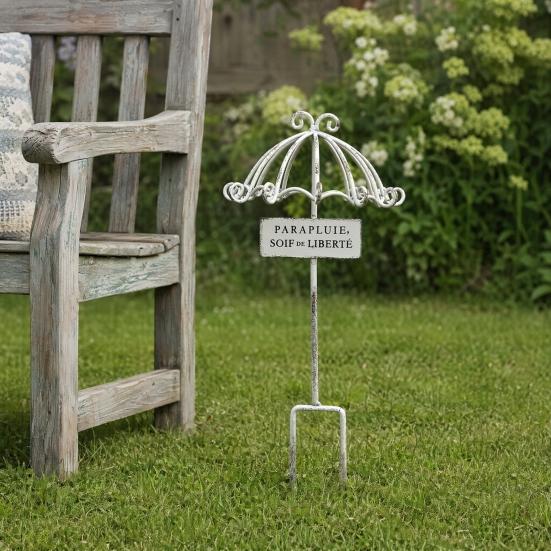Vintage Lace Umbrella Garden Stake Weather-proof Metal Yard Art Flower Pot Bed Decoration