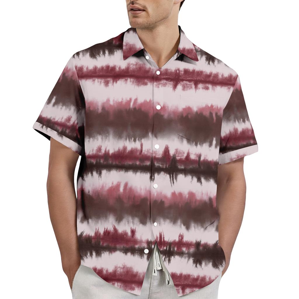 Men's Casual and Fashionable Tie- Textured Print Shirt - Men's Lapel Short-sleeved Button-up Shirt