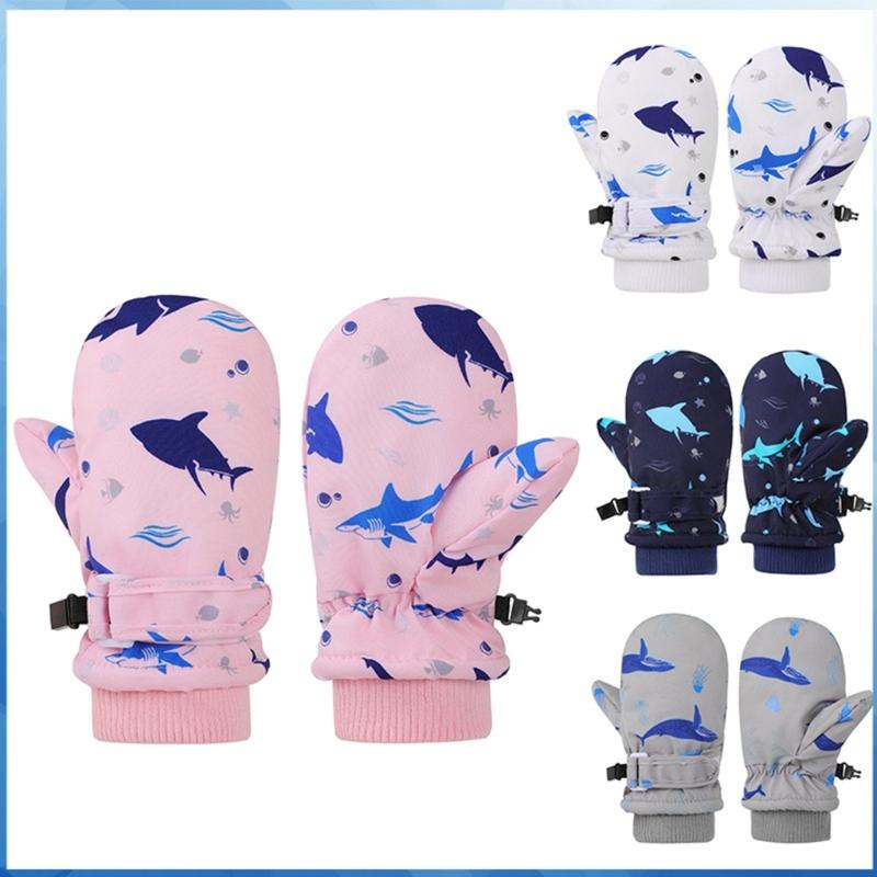 Spritzwasserfeste Fäustlinge Kinderhandschuhe Winddicht Kinder Winter Warm Schneehandschuhe Bedrucktes Walmuster Verdicken Thermofäustlinge