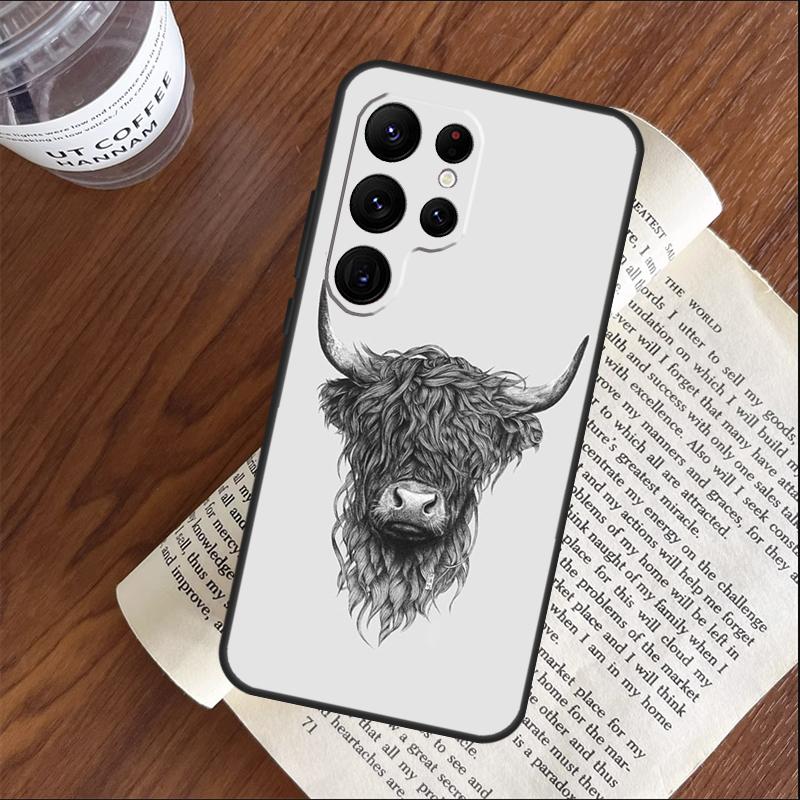 Highland Cow Scottish Art Phone Case For Samsung Galaxy S25 S23 S22 S21 Ultra S9 S10 S20 Plus S24 FE Funda Cover Shell