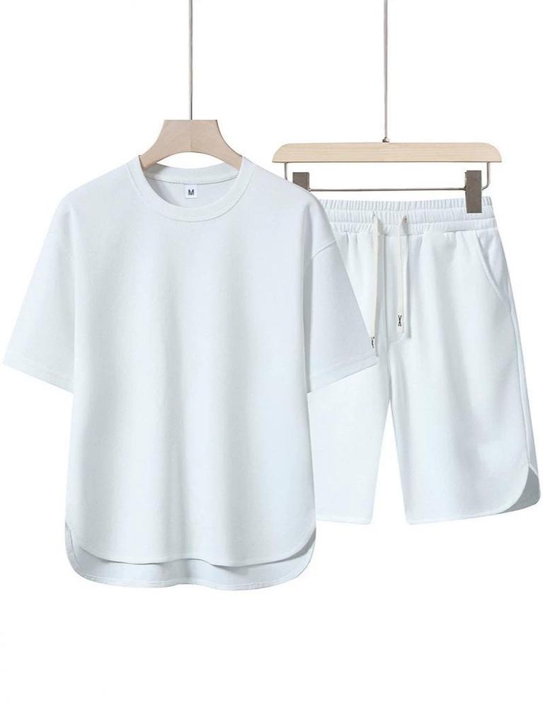 High-End Summer Youth Casual Two-Piece: Arc Hem Shorts & Short Sleeve T-Shirt Set