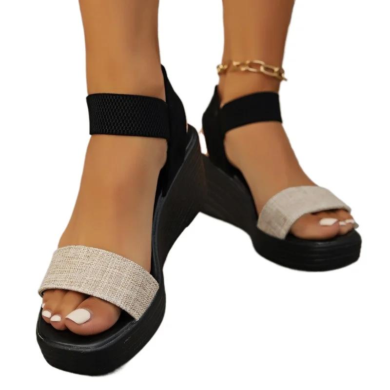 Colors Casual Sandals Women 2024 Plus Size Female Shoes Rome Women's Sandals Mixed Elastic Band High Wedges Platform Shoes Women