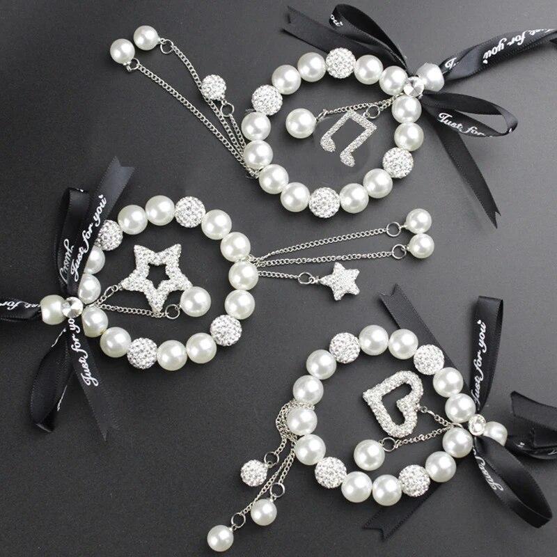 Diamond Pearl Car Pendant Cute Cartoon Heart Star Tassels Rearview Mirror Ornaments Rhinestone Woman Car Decro Accessories