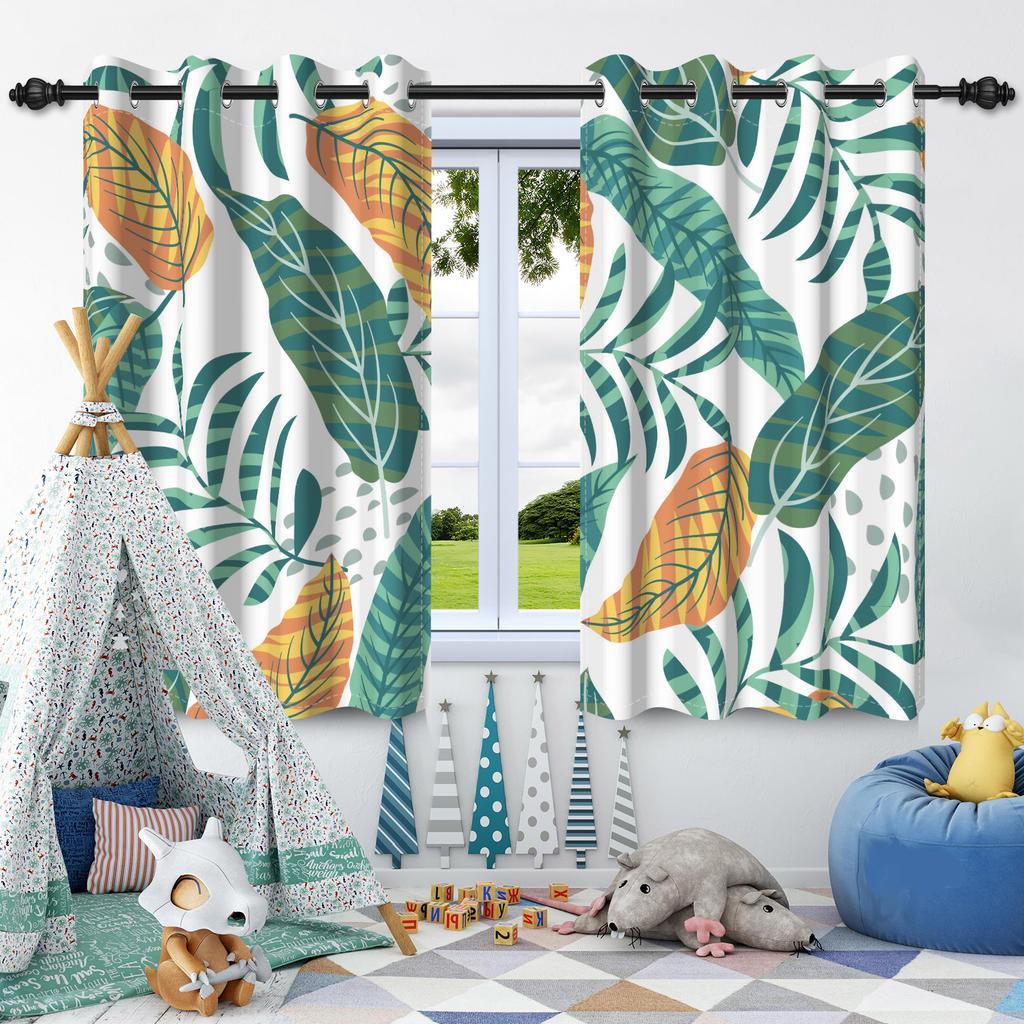 Green Plants Leaves Window Curtain Bedroom Living Room Blackout Curtain Morden Home Decoration Heat Insulation Noise Reduction