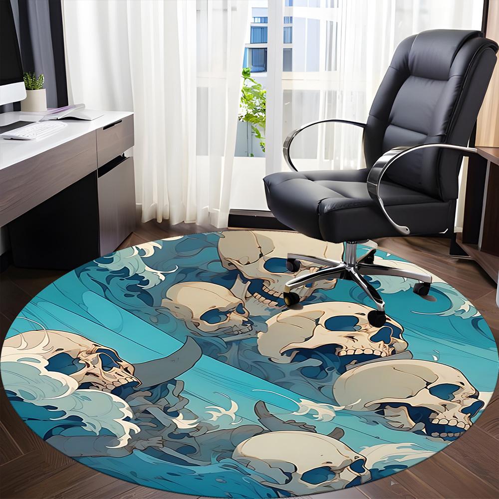 1PC Skulls Ocean Office Round Area Rug, Indoor Mat Suitable For Office, Under Office Chairs Bedroom Living Room Home Decor, Room Deco 036