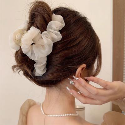 Korean Version Of Super Xian Summer Fold Mesh Hairpin Female Back Head Temperament Hairpin Grab Clip Large Shark Clip Advanced S