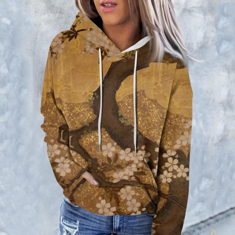 Floral Print Hooded Casual Women's Sweatshirt Fashion Long Sleeve Top