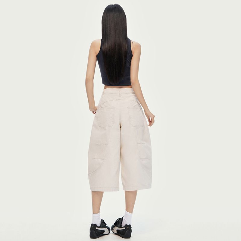 Trendy Summer Vintage High Waist Loose Straight Curved Cropped Capri Denim Pants For Women Versatile Slimming FigureFlattering Casual Denim Bottoms
