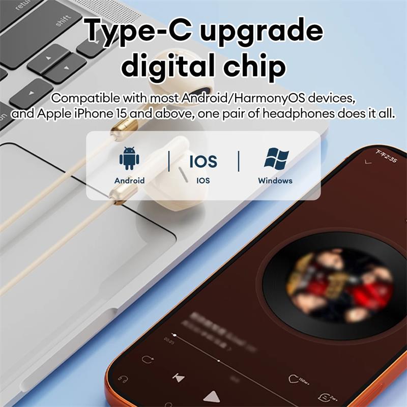 NYA Lenovo Y106 Trådbundna Hörlurar In-Ear Hörlurar Med Inline-Kontroll 3,5 mm USB Typ C Brusreducering HiFi Stereo Musik Hörlurar Med Mikrofon