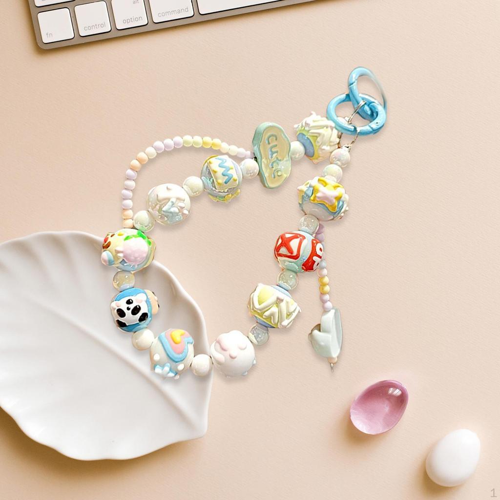 Beaded Keychain Bracelet Key Ring Decorative Women Party Favors Wristlet Hanging Ornament Keyring