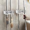 Water Ripple No-Drill Luxury Double-Head Mop Holder Wall Mount Bathroom Mop Storage Rack Adhesive Brush Holder
