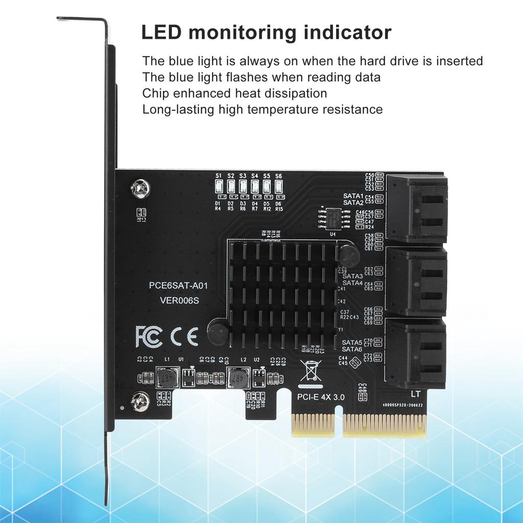 Expansion Card PCIE to 6Port SATA3.0 Hard Disk 6G PCIE3.0 GEN3 4X Interface Hub Adapter