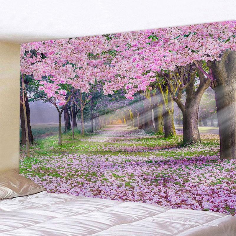 VIKAMA Japanese Cherry Blossom Tapestry Oriental Landscape Wall Hanging Decor for Bedroom Living Room Home Decor
