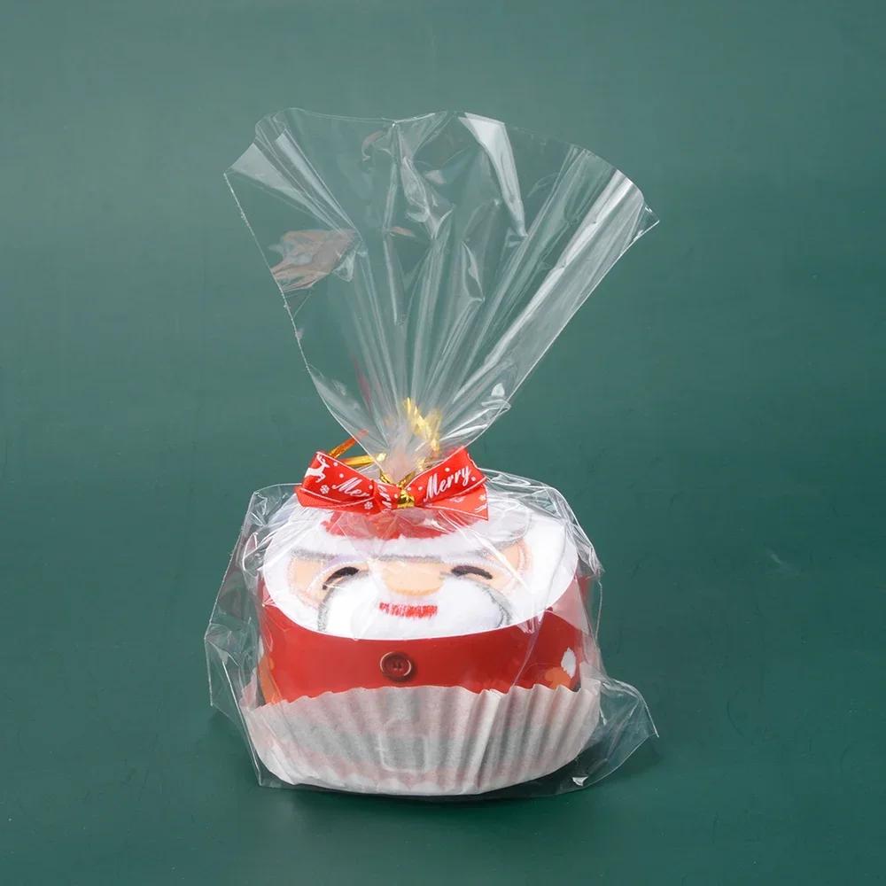 Toalla de algodón con forma de pastel navideño, decoración de cena de muñeco de nieve, toalla bordada para el hogar, toallas de árbol, regalos para niños, Año Nuevo 2024