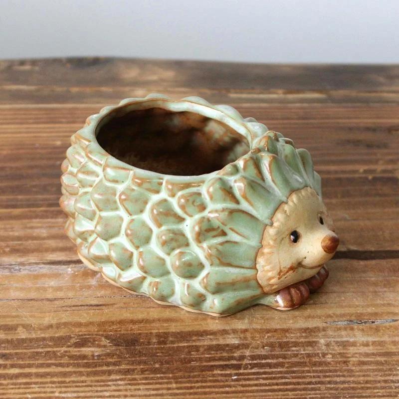 1 Pcs Ceramic Kiln Glaze Hedgehog Succulent Planter Garden Succulent Plant Pot Cute Bonsai Flower Pot Home Decoration