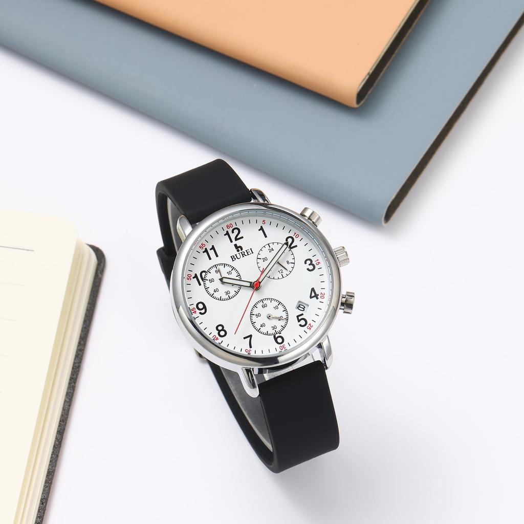 Analog Chronograph Quartz Watch with Date Simple and Stylish Suitable for Nurse Silica Gel Strap Silica [BUREI] Women's Display, Lightweight, Slim,