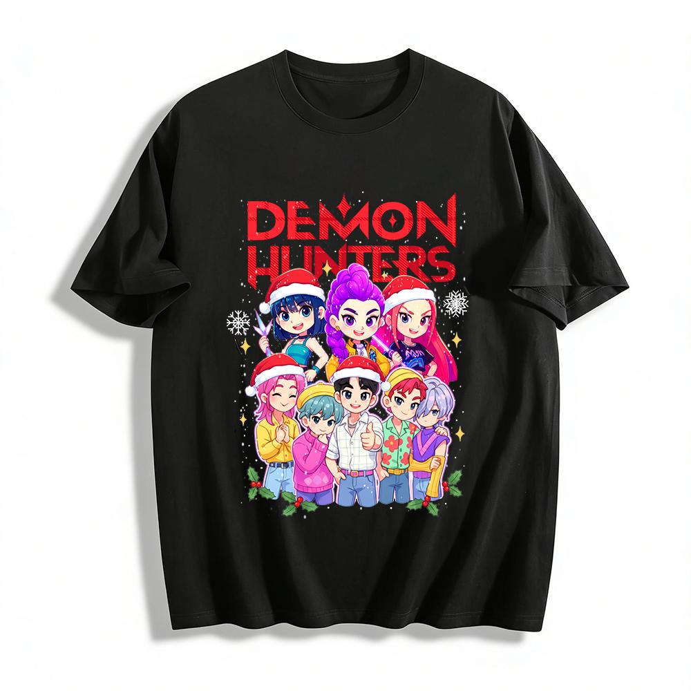

Christmas Limited Demon Hunters Anime Character Print T-Shirt Unisex Casual Loose Holiday Top Pure cotton T-shirt XXS