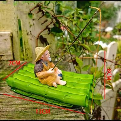 High Quality PVC Old Man Fishing Ornament Floating Foam Fish Tank Decoration DIY Lotus Leaf Jiang Tai Gong Fishing Car Ornament