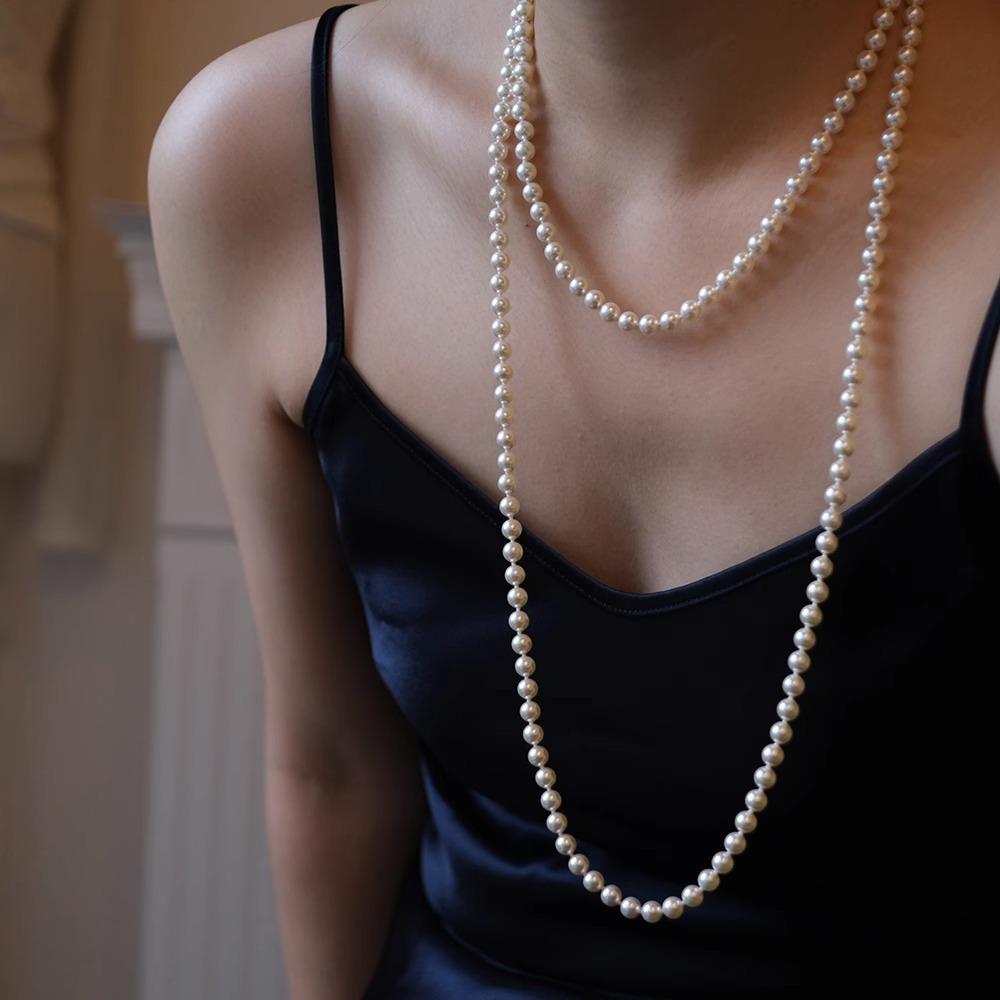 Elegant Multi-Way Glass Pearl Necklace with Clasp - Influencer Style