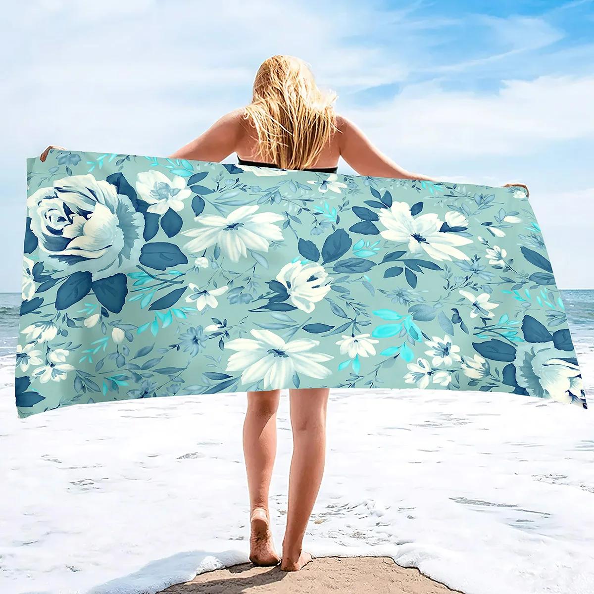 

Floral Print Pink Flower Beach Towel Absorbent Lightweight Sand Free Super Soft Fast Drying Swim Towels for The Sports Beach Gym W30*H60(CM)