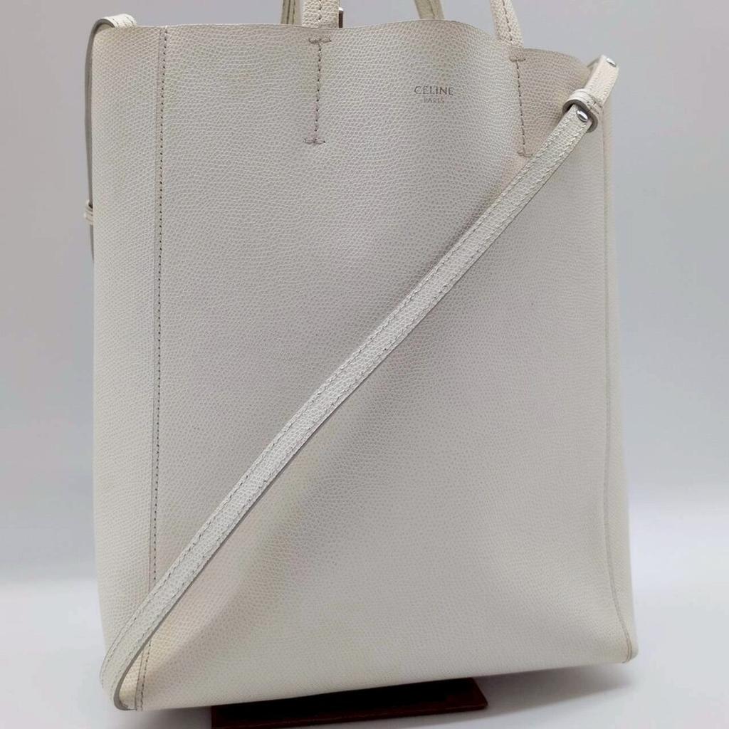 CELINE Vertical Cabas Small 2way Handbag Shoulder Bag Strap Crossbody Genuine Leather White