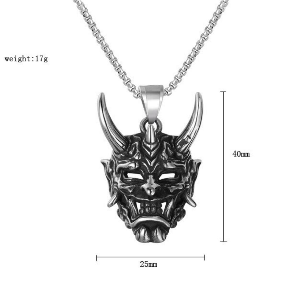Unisex Punk Sweater Chain Rock Party Necklace Hip Hop Japanese Samurai Devil Mask Jewelry Stylish Gothic Accessory 60cm