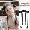2pcs Hair Bands Children Bowknot Ponytail Fake Braids Twist Braid Wig Pony Tail Hairpiece  Girls