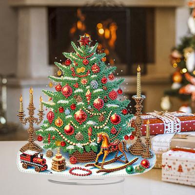 2D Flat Xmas DIY Diamond Painting Desktop Ornaments Kit 5D DIY Diamond Art Tabletop Decorations for Home Office Desktop Decor