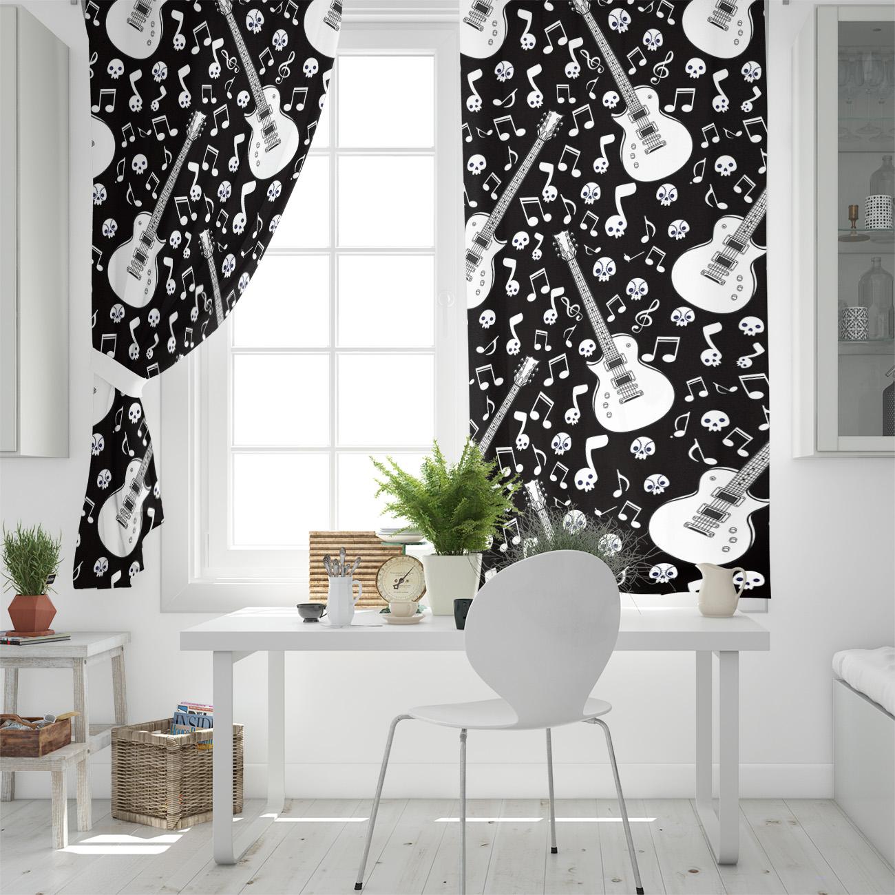 Череп Музыкальная нота Гитара Спальня Кухня Шторы Гостиная Украшения Элементы — фото 4