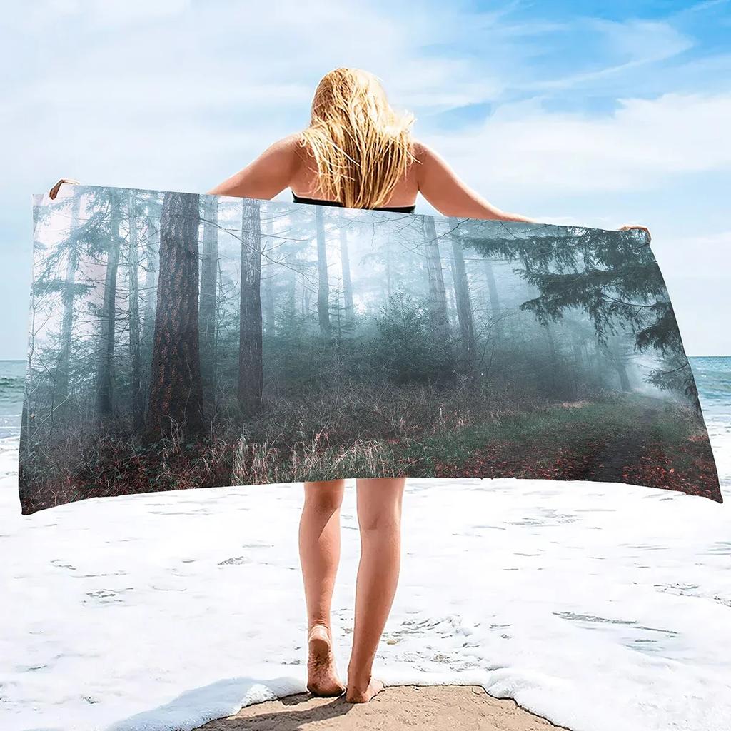 Mikrofaser Strandtücher Wald im Nebel Super Saugfähig Weich Übergröße Badetücher Schnell Trocknend Dünn Leichtgewichtig Poolhandtücher