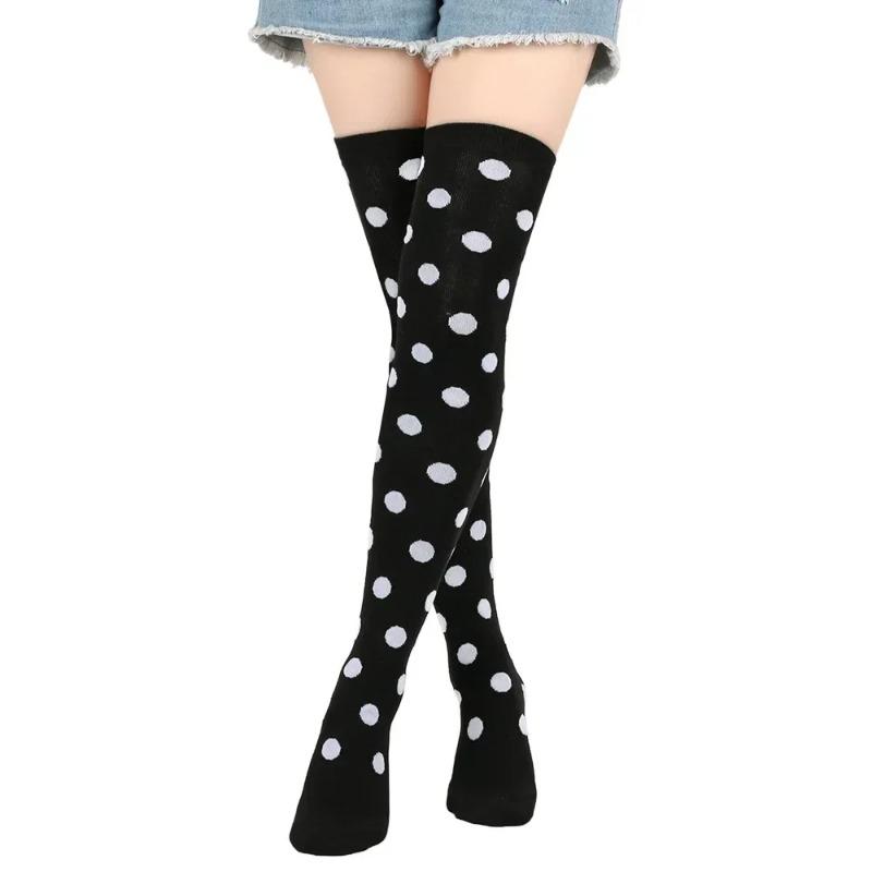 Long Socks Womens Over Above Knee Striped Thigh High Stockings Polka Dot Ladies Black White Pink Cosplay Lolita Harajuku Y2k