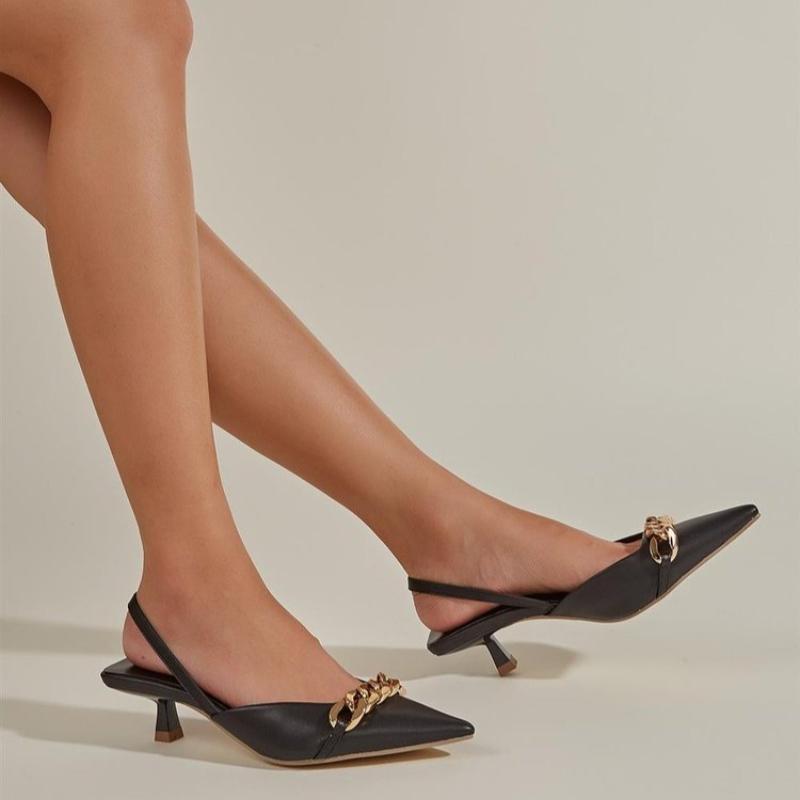 Fashion New Fashion Women Sandals 3cm High Heels Chain Slippers Lady Elegant Slingback Mules Low Heel Luxury Slides Wedding Shoes Ladies