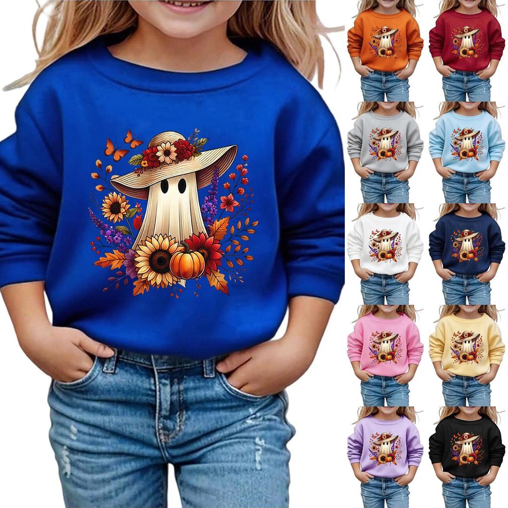 Kids Halloween Printed Hoodie Loose Fit Long Sleeve Casual Sweatshirt