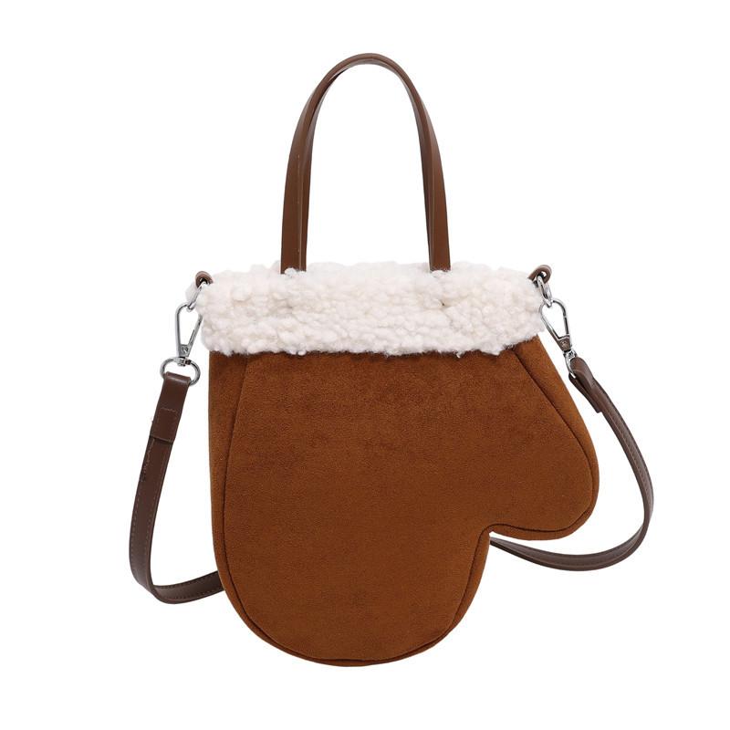 

New personalized cute gloves contrasting colors plush women s small square bag fashionable shoulder messenger bag women коричневый