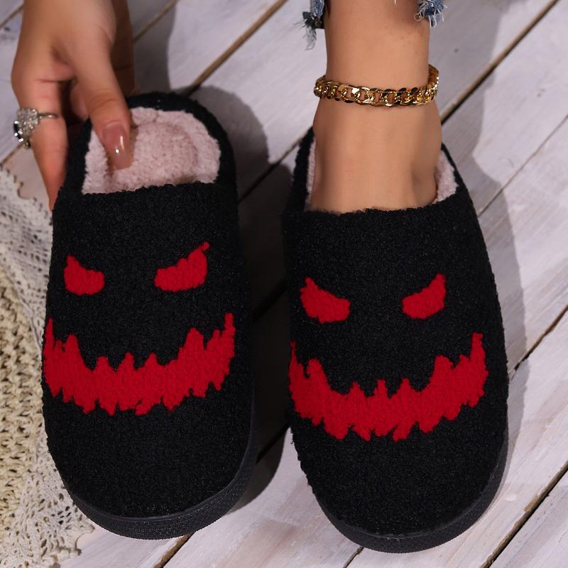 Autumn and Winter Halloween Slippers Women's Warm Smiley Cotton Slippers Home Indoor Non-slip Household Winter
