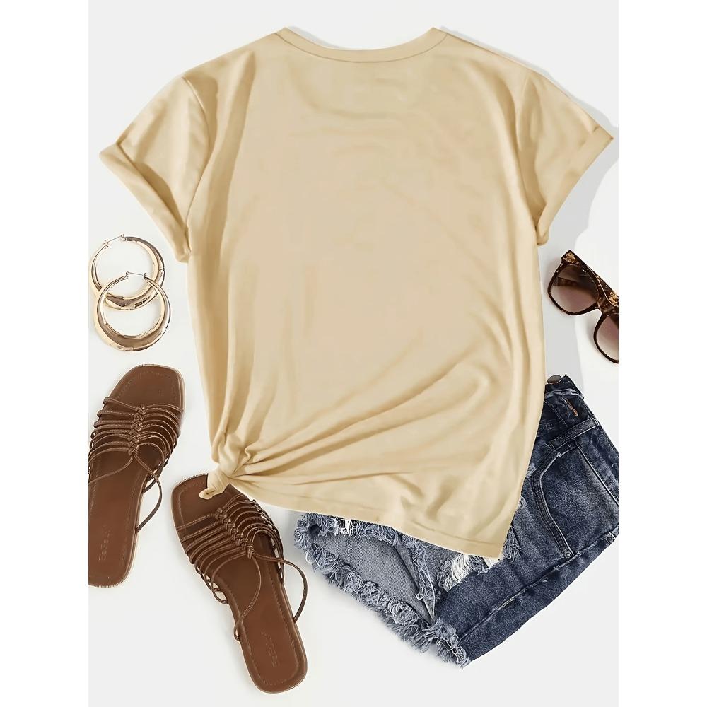 V-neck Printed T-shirt Cute Paw Print and Love Embellishment Casual Fashion Design, New In Summer