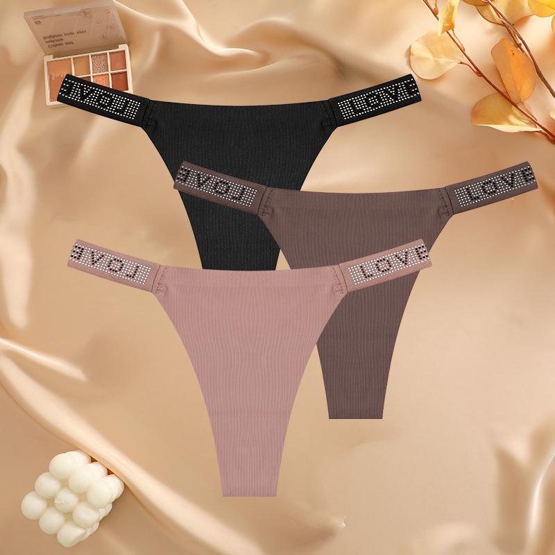 

FINETOO 3 шт./компл. бесшовные трусики с низкой талией сексуальные женские стринги стринги со стразами и буквами спортивные стринги шорты трусы Т-образный вырез L&Set