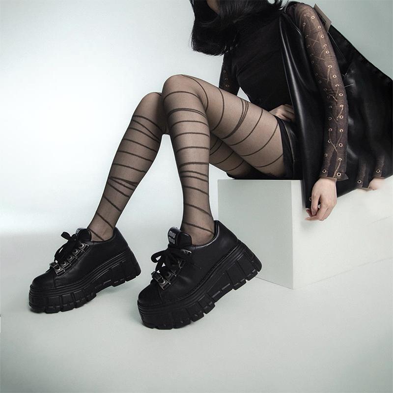 1 Pc Irregular Striped Tights, Dark Punk Style Slimming Pantyhose, Women's Stockings & Hosiery