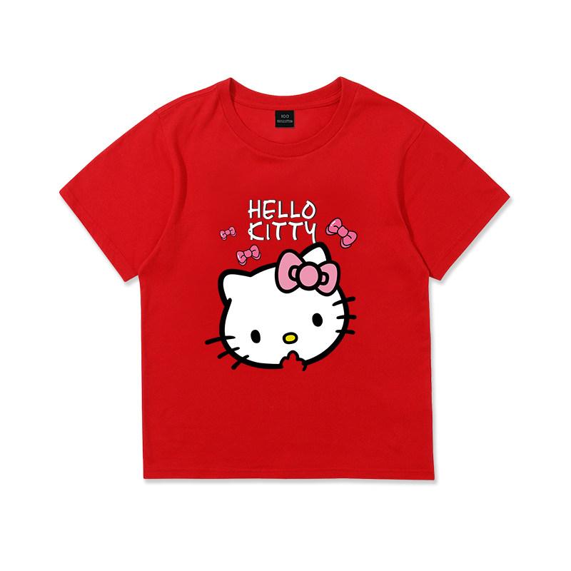 

Hello Kitty Soft Cute Cartoon Printed Childrens Tshirt 2026 Summer New Trendy Cool Pure Cotton Round Neck Parentchild Outfit S