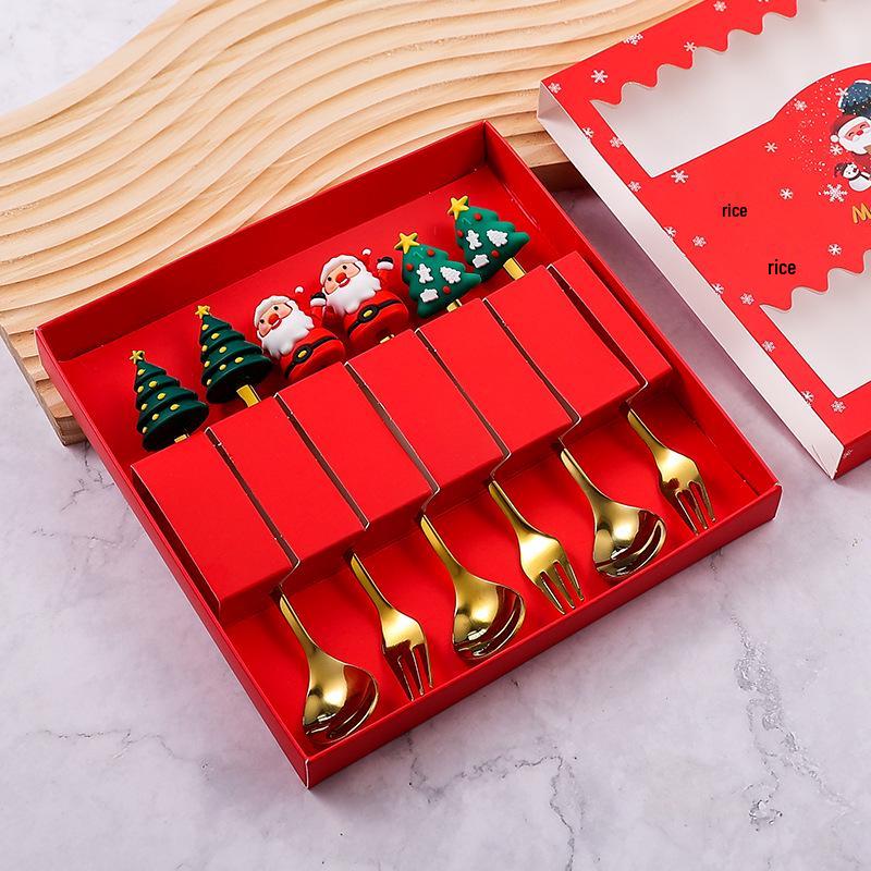 Stainless Steel Christmas Cutlery Set: Cute Spoon, Fork, and Stirring Spoon for Coffee & Fruit