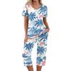 Women's Two Piece Set Hawaiian Print Short Sleeve Top and Casual Capri Pants Lounge Wear Summer Outfit Lightweight Soft Fabric