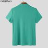 INCERUN Men Mockneck Short Sleeve Zip-up Rib Casual Fitted T-shirts Tops